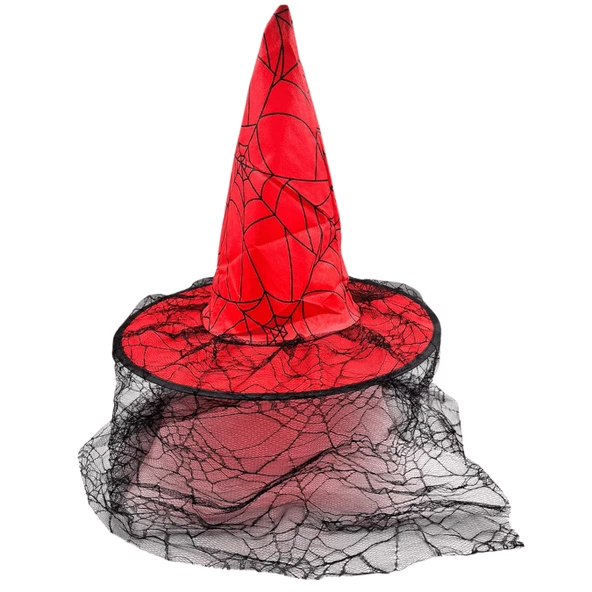 Cadı Şapkası Kırmızı Kadife Tüllü ürün görseli 1