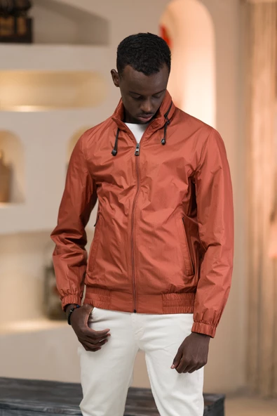 Slimfit Beli Lastikli Gizli Kapşonlu Dik Yaka Fermuarlı Baharlık Mont - 2