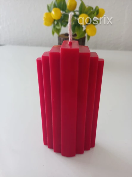qosrix Kırmızı Renk Soya Doğal Vanilya Kokulu Sütun Geometrik Şekil Kule Mum Dekoratif 1 Adet - 2