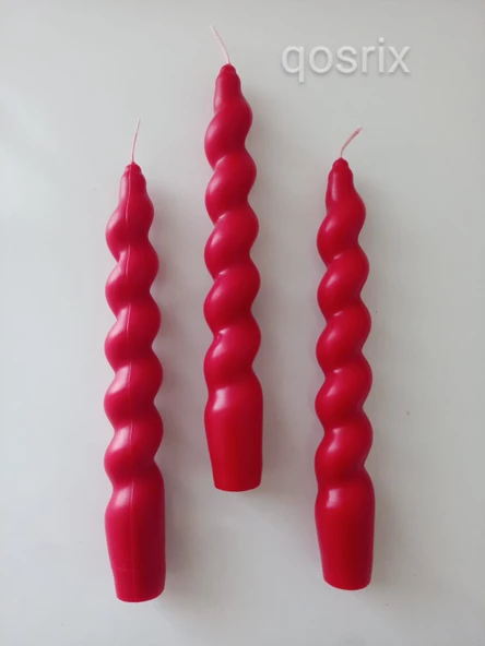 qosrix 3'lü Kırmızı Italyan Burgulu Şamdan Soya Mumu Doğal Kokulu Uzun Çubuk Konik Burgu Spiral Mum Dekoratif ürün görseli