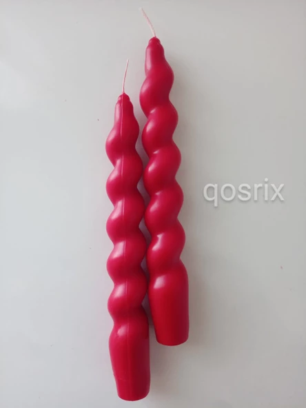 qosrix 2'li Kırmızı Italyan Burgulu Şamdan Soya Mumu Doğal Kokulu Uzun Çubuk Konik Burgu Spiral Mum Dekoratif - 4