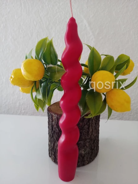 qosrix Kırmızı Italyan Burgulu Şamdan Soya Mumu Doğal Kokulu Çubuk Konik Burgu Spiral Mum Dekoratif 1 Adet ürün görseli