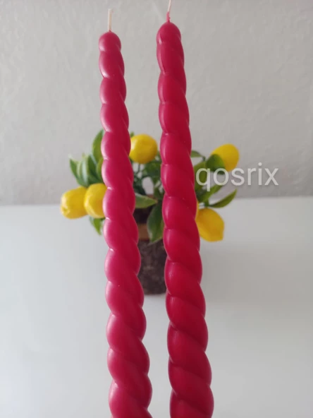 qosrix 2'li Kırmızı Burgulu Şamdan Mumu 1. Kalite Soya doğal kokulu Uzun Çubuk Konik Burgu Spiral Mum Dekoratif