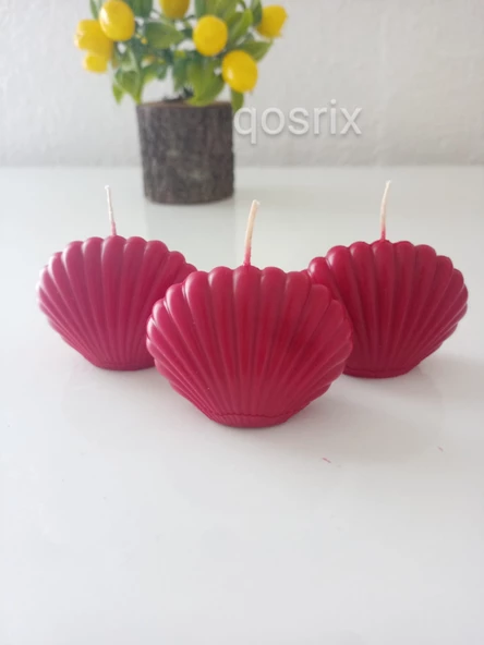 qosrix 3'lü Kırmızı Mini Istiridye Deniz Kabuğu 1. Kalite Soya Doğal Vanilya Kokulu Mum Dekoratif ürün görseli