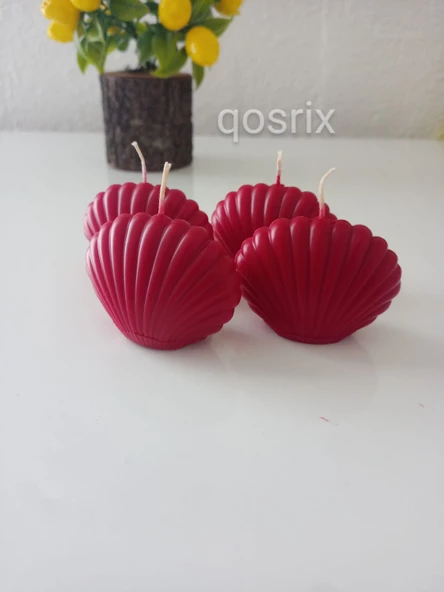 qosrix 4'lü Kırmızı Mini Istiridye Deniz Kabuğu 1. Kalite Soya Doğal Vanilya Kokulu Mum Dekoratif - Resim 2