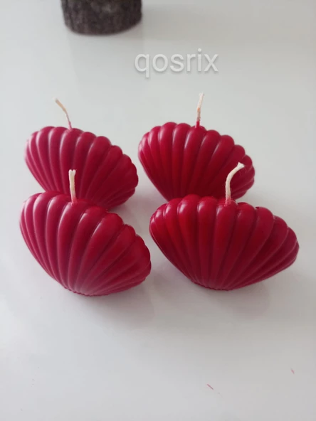 qosrix 4'lü Kırmızı Mini Istiridye Deniz Kabuğu 1. Kalite Soya Doğal Vanilya Kokulu Mum Dekoratif ürün görseli