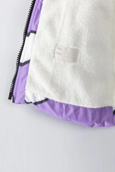 YENİ Sevimli Kalp Baskılı Kürklü Cepli Kapüşonlu Soft Kumaş Kışlık İçi Peluş Kız Bebek Mont Şişme - 6