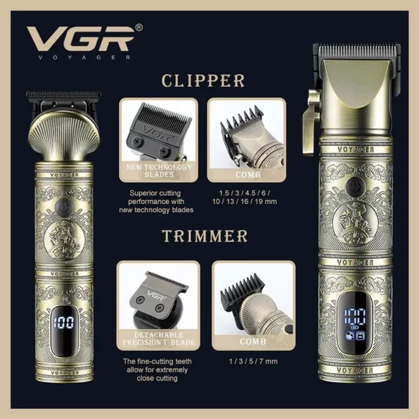 Vgr V-670 Metal saç kesim makinesi  profesyonel saç sakal berber seti - 3