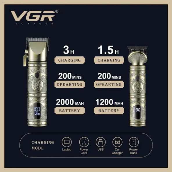 Vgr V-670 Metal saç kesim makinesi  profesyonel saç sakal berber seti - 4