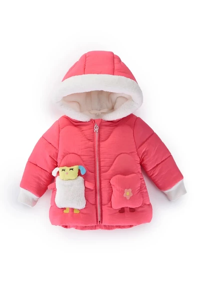 Trend Sevimli Kuzu Detaylı İçi Kürklü Fermuar Kapüşonlu Kışlık İçi Peluş Erkek Kız Bebek Mont Şişme - 3
