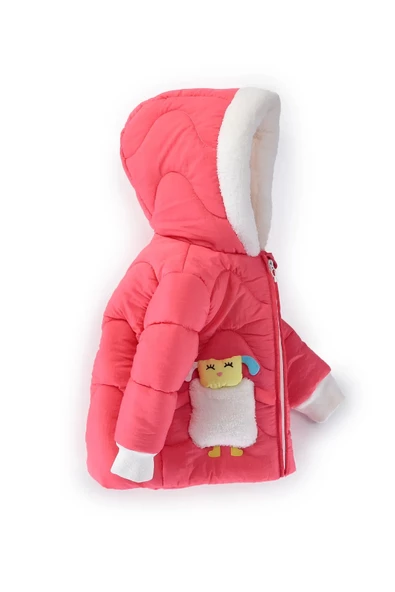 Trend Sevimli Kuzu Detaylı İçi Kürklü Fermuar Kapüşonlu Kışlık İçi Peluş Erkek Kız Bebek Mont Şişme - 7