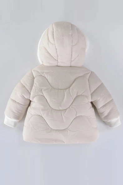 Trend Sevimli Kuzu Detaylı İçi Kürklü Fermuar Kapüşonlu Kışlık İçi Peluş Erkek Kız Bebek Mont Şişme - 9