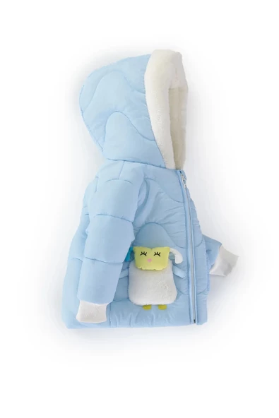 Trend Sevimli Kuzu Detaylı İçi Kürklü Fermuar Kapüşonlu Kışlık İçi Peluş Erkek Kız Bebek Mont Şişme - 8