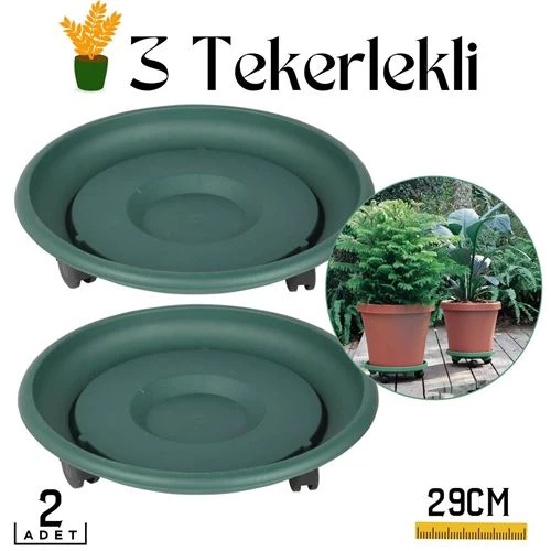 ModaCar 2 li Tekerlekli Saksı Altığı 29 CM Coadura Design Yeşil