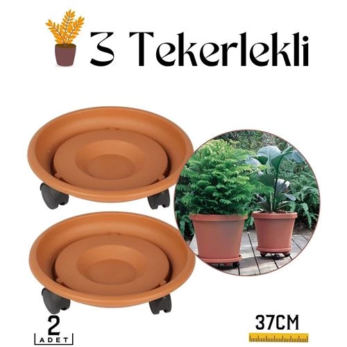 ModaCar 2 li Tekerlekli Saksı Altığı 37 CM Coadura Design Kahve