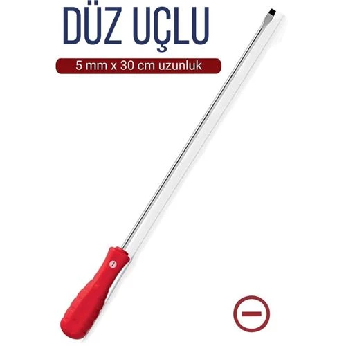 ModaCar 5 mm Uç 30 Cm Uzunluk Düz Uç Tornavida