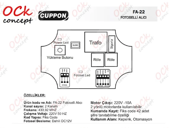 Cuppon FA-22 Fotoselli Kepenk Alıcı Kart ve 1 Adet Cuppon Kumanda - 2