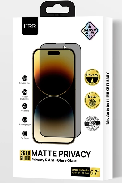 URR iPhone 15 Pro Max 3D Matte Privacy Resin Edge Cam Ekran Koruyucu