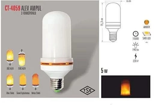 CATA Alev Efektli Led Ampul 5w E-27 (Amber)