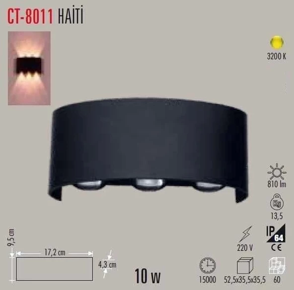 CATA Haiti 10w Üç Mercek Ledli Duvar Aplik 3200K Günışığı