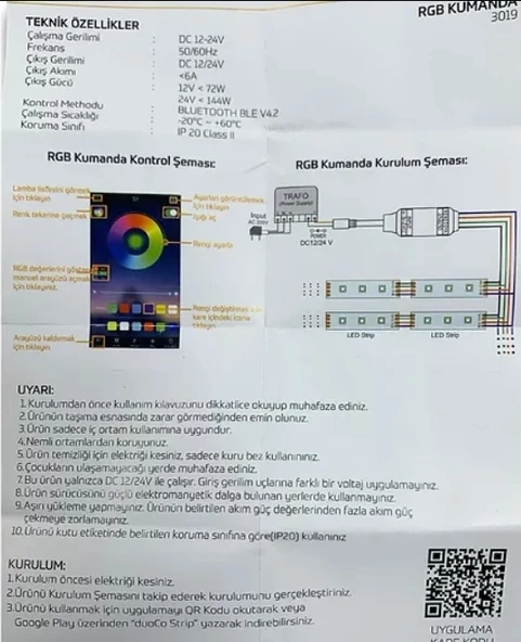İNOLED RGB KUMANDASI BLUETOOTH KONTROL MODÜLÜ 72W 6A - 2