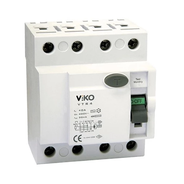 VİKO 4x40A 300mA AC Tip 3 Faz Trifaze Yangın Koruma Rolesi (Kaçak Akım Koruma)