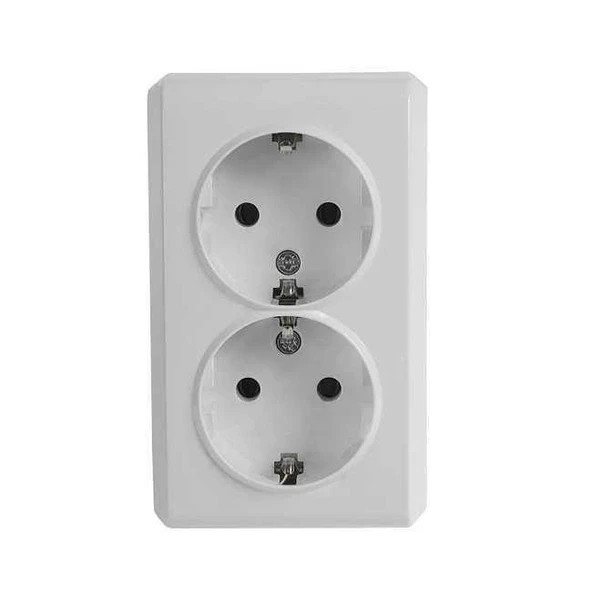 VİKO Vera Beyaz Sıva Üstü İkili Topraklı Priz 220v IP20 - 2
