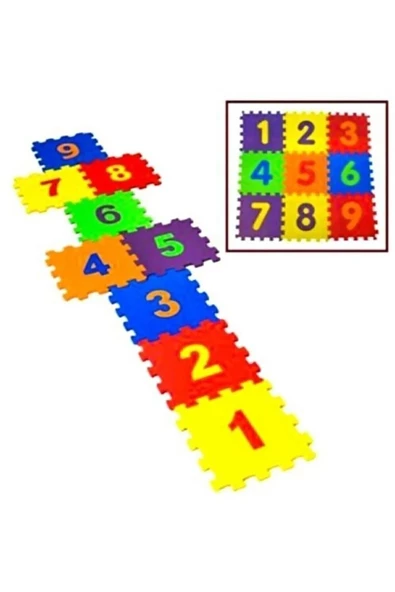 9 Parça Büyük Boy Rakamlı Sayılı Sünger Yapılı Oyun Karosu Yer Matı Puzzle Yapboz Royaleks-68803