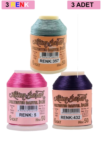 3 Adet Altınbaşak Oya ve Dantel İpi 20 gr - Royaleks - No: 005 - 432 - 357