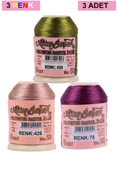 3 Adet Altınbaşak Oya ve Dantel İpi 20 gr - Royaleks - No: 426 - 078 - 434