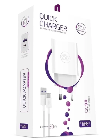 POWERWAY TYPE-C 25W 3,0A HIZLI ŞARJ SETİ ORJİNAL MUADİL