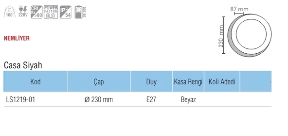 LUSTER 18W S.Ü. CASA KAFESLİ LED ARMATÜR SİYAH KASA 6500K - Resim 2