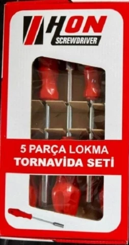 HON-RMS 5li Kırmızı Lokma Tornavida Seti 6mm 7mm 8mm 10mm 13mm