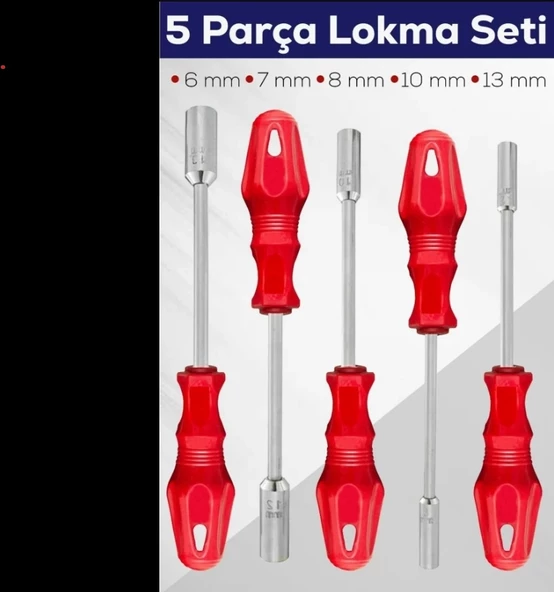 HON-RMS 5li Kırmızı Lokma Tornavida Seti 6mm 7mm 8mm 10mm 13mm - 2
