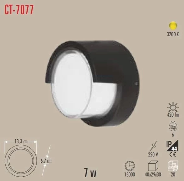 CATA BORA LED BAHÇE 7W DUVAR APLİK 3200K GÜNIŞIĞI DIŞ MEKAN