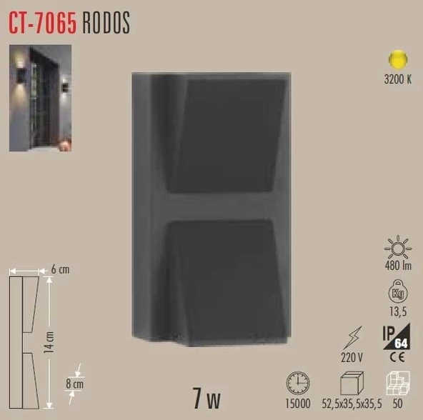 CATA RODOS LED BAHÇE 7W DUVAR APLİK 3200K GÜNIŞIĞI ÇİFT TARAFLI