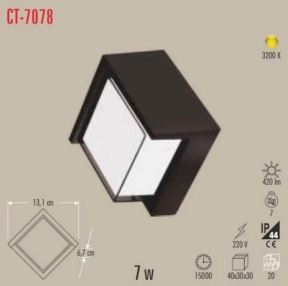 CATA Dominik Led Bahçe 7w Duvar Aplik 3200K Günışığı Dış Mekan