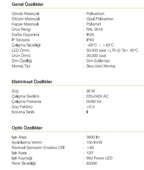 İNOLED 120cm 36W Led Bant Armatür BEYAZ 6500K IP40 - 4