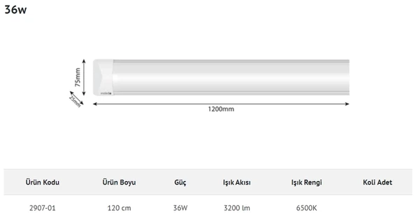 İNOLED 120cm 36W Led Bant Armatür BEYAZ 6500K IP40
