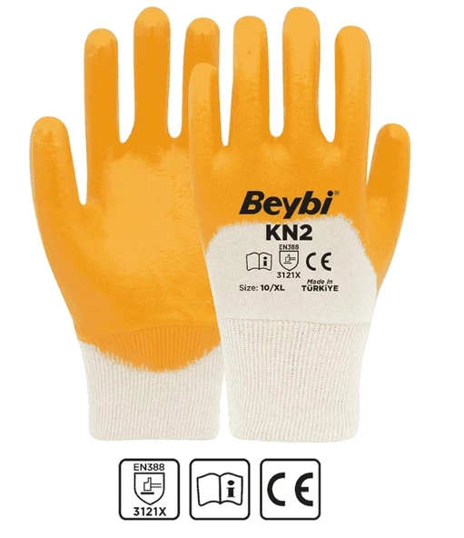 BEYBİ Pamuk Tam Kaplı İş Eldiveni Sarı KN2 NO:10