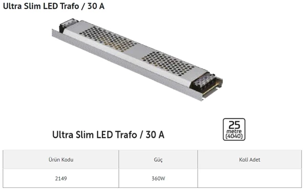 İNOLED Süper Slim 12v 30A Dc Şerit Led Trafosu 360w IP20 (12 Volt 30 Amper 30mt ye Kadar Kullanım İçin Uygundur)