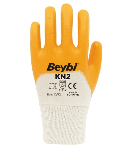 BEYBİ Pamuk Tam Kaplı İş Eldiveni Sarı KN2 NO:10 - 2