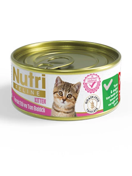 Nutri Feline 85Gr Yavru Tavuk Etli Ton Balıklı Tahılsız 32Adet Kitten Yaş Kedi Maması - 2