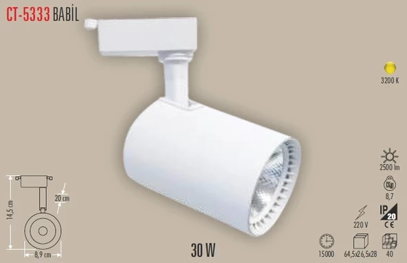 CATA BABİL 30W RAY SPOT BEYAZ 3200K GÜNIŞIĞI