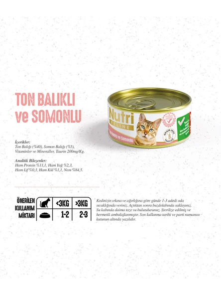 Nutri Feline 85Gr Ton Balıklı Somonlu Tahılsız 12Adet Yaş Kedi Maması - 3