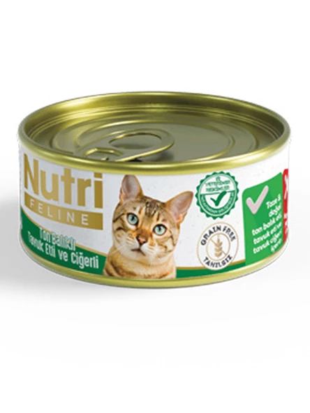 Nutri Feline 85Gr Ton Balıklı Tavuk Etli Ciğerli Tahılsız 24Adet Yaş Kedi Maması