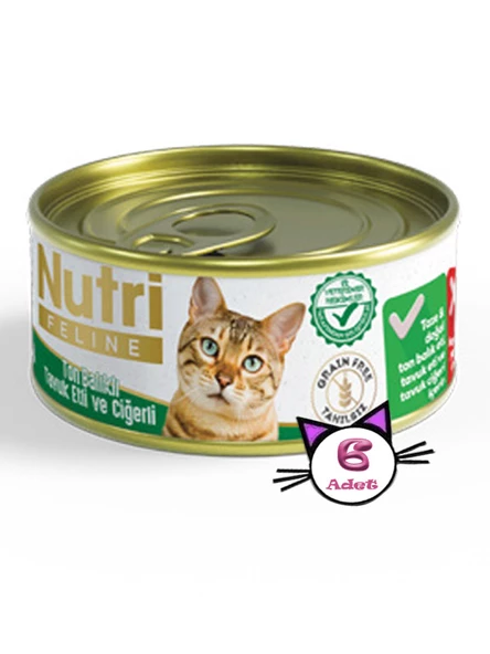 Nutri Feline 85Gr Ton Balıklı Tavuk Etli Ciğerli Tahılsız 6Adet Yaş Kedi Maması