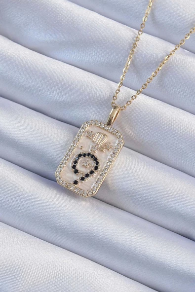 316L Çelik Zincir Altın Renk Zirkon Taşlı Minimal Papatya Figürlü Tarot Kolye ürün görseli 1