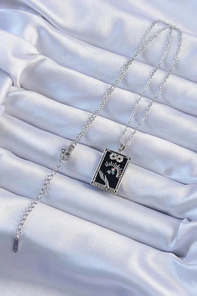 316L Çelik Zincir Gümüş Renk Zirkon Taşlı Sonsuzluk Figürlü Tarot Kolye - Resim 2