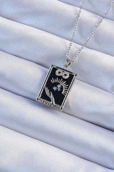 316L Çelik Zincir Gümüş Renk Zirkon Taşlı Sonsuzluk Figürlü Tarot Kolye ürün görseli 1